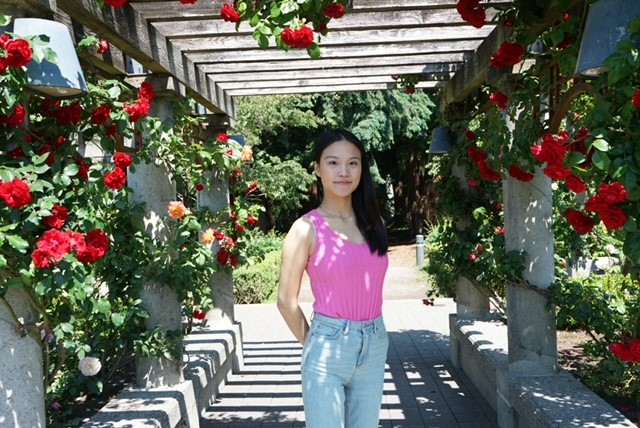 An image of Michelle at UBC's Rose Garden